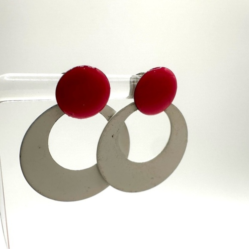 Silver and Pink Circle Earrings